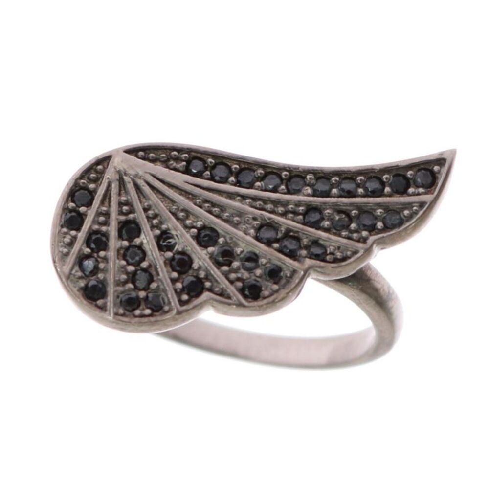 Nialaya Silver Womens Black CZ Rhodium 925 Ring